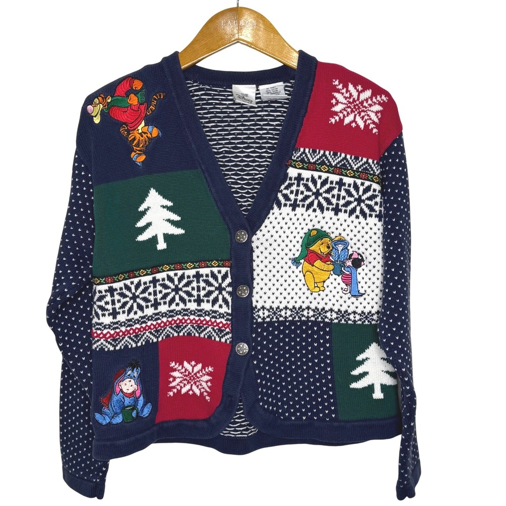 Vintage Disney Store Winnie the Pooh Holiday‎ Cardigan Medium